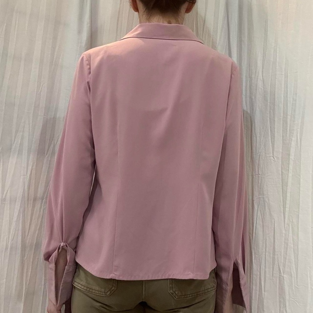 Dusty Pink Button Down Blouse Vintage 90s Roll Up Long Sleeves - Picture 4 of 8